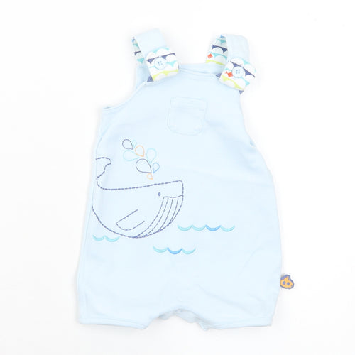 Marks and Spencer Baby Blue Geometric Cotton Dungaree One-Piece Size 3-6 Months Button