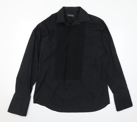 Van Heusen Mens Black Polyester Button-Up Size 16 Collared