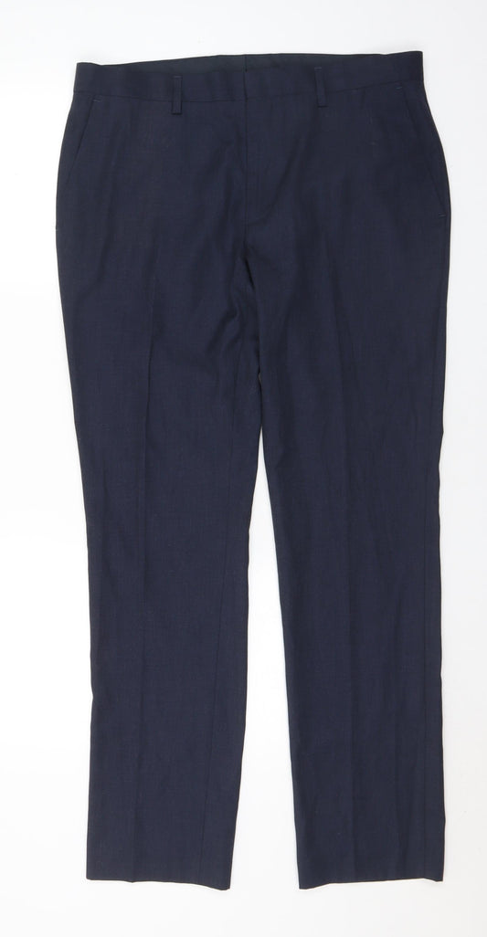 Topman Mens Blue Polyester Trousers Size 34 in L31 in Regular Hook & Eye