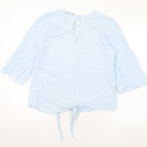 Part Two Womens Blue Striped Cotton Basic Blouse Size M Round Neck