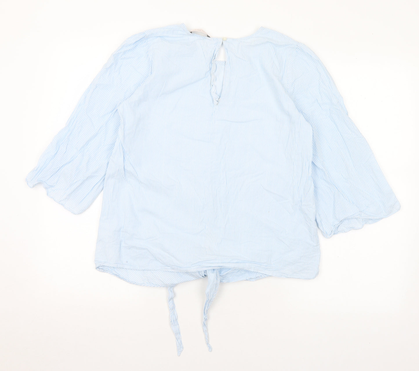 Part Two Womens Blue Striped Cotton Basic Blouse Size M Round Neck