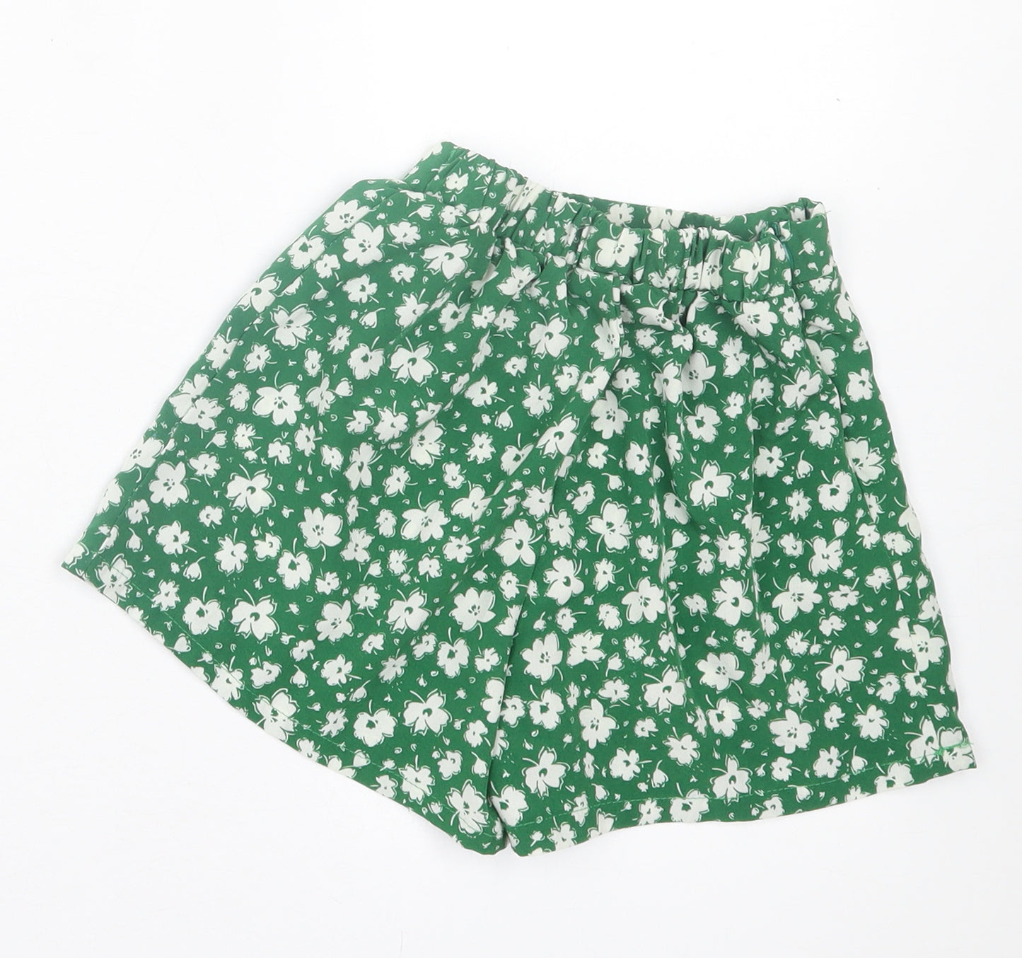 SheIn Girls Green Floral Polyester Paperbag Shorts Size 8 Years Regular