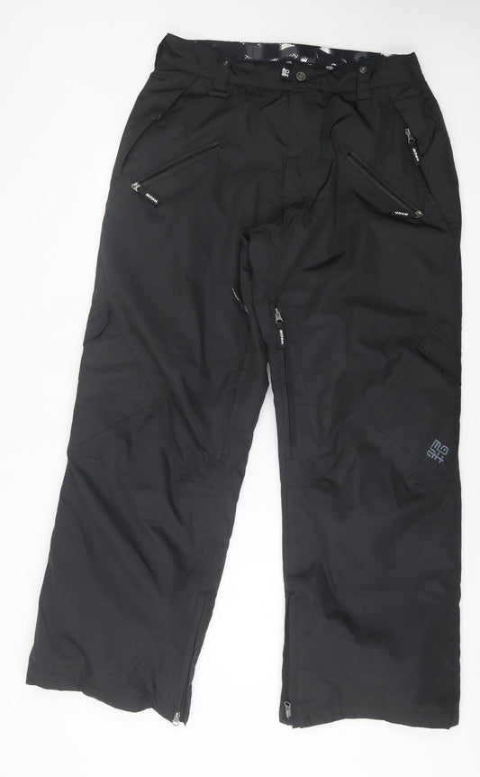 Moah Mens Black Polyester Snow Pants Trousers Size 38 in L32 in Regular Button