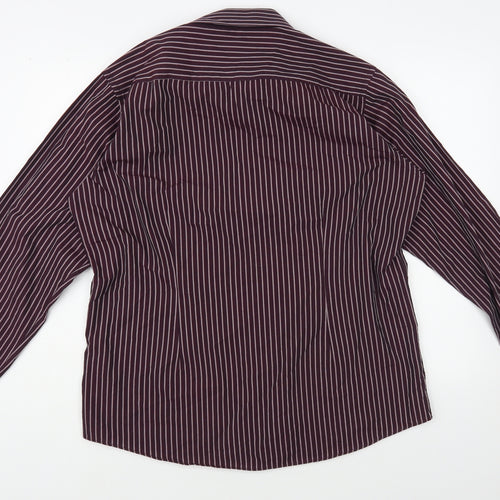 Cedarwood state Mens Purple Striped Polyester Dress Shirt Size XL Collared Button