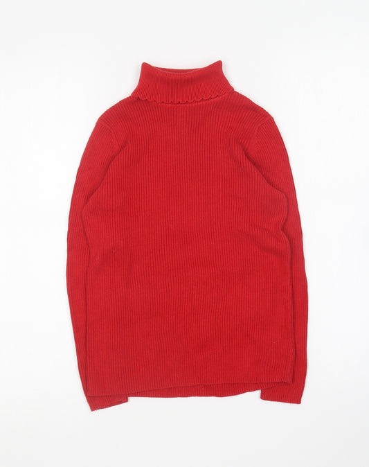 George Girls Red Roll Neck Cotton Pullover Jumper Size 9-10 Years