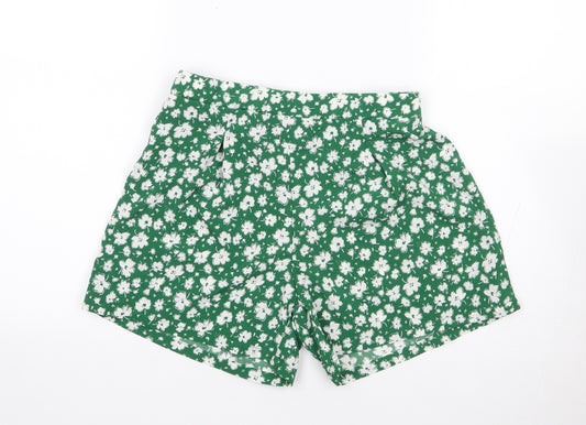 SheIn Girls Green Floral Polyester Mom Shorts Size 12 Years Regular Zip