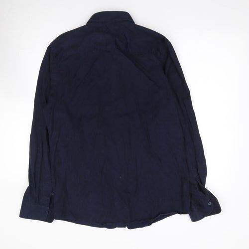 Jeff Banks Mens Blue Floral Cotton Dress Shirt Size M Collared Button