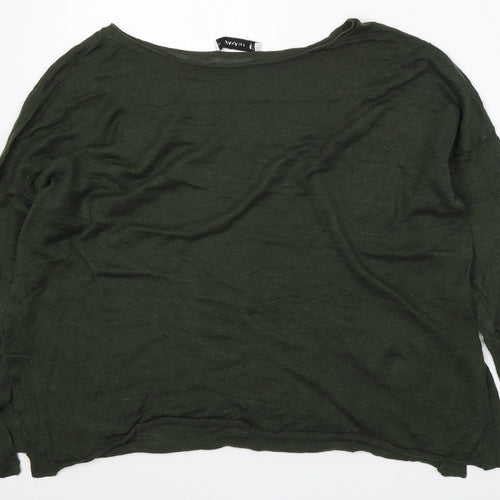 Zara Knit Womens Green Round Neck Ramie Pullover Jumper Size S