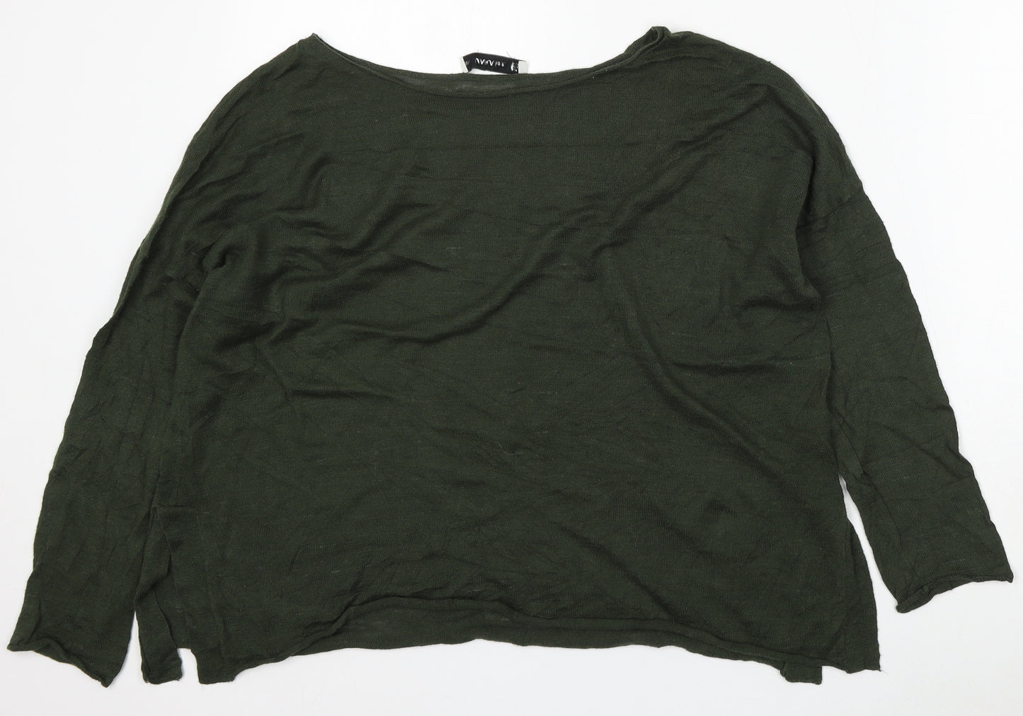 Zara Knit Womens Green Round Neck Ramie Pullover Jumper Size S