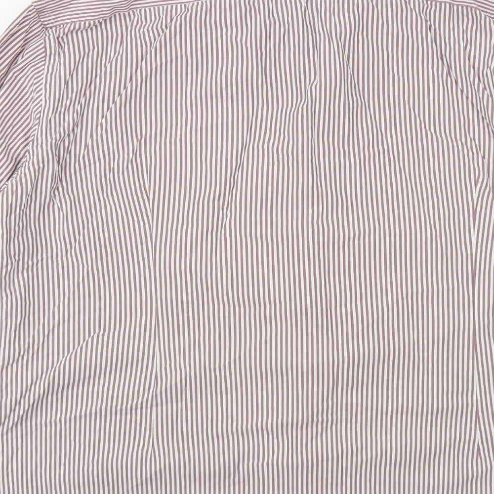 Marls & Spencer Mens Purple Striped Cotton Dress Shirt Size 17 Collared Button