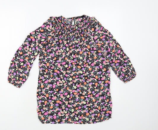 George Girls Black Floral Viscose Shift Size 8-9 Years Crew Neck Button