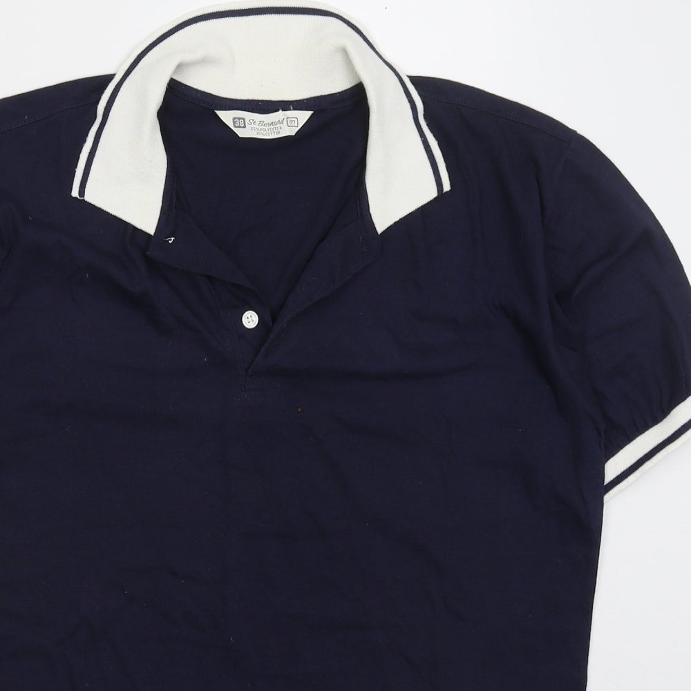 St Bernard Mens Blue Polyester Polo Size M Collared Pullover