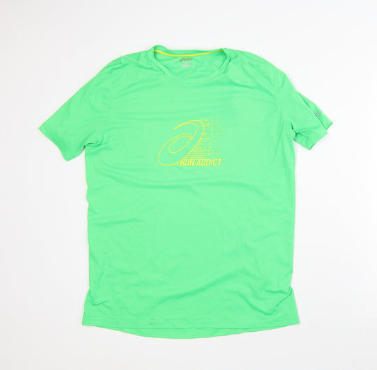 Oasics Mens Green Polyester Basic T-Shirt Size M Round Neck