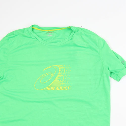 Oasics Mens Green Polyester Basic T-Shirt Size M Round Neck