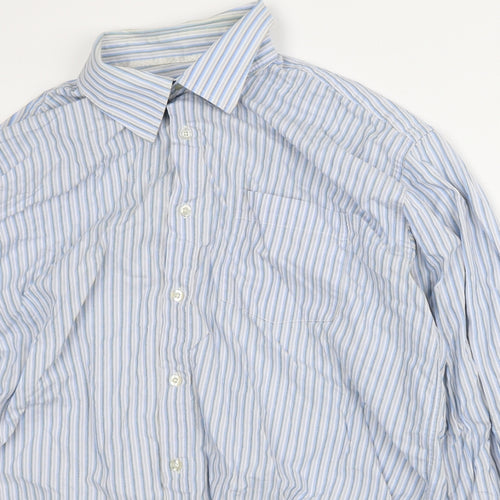 Dunnes Stores Mens Blue Striped Cotton Dress Shirt Size XL Collared