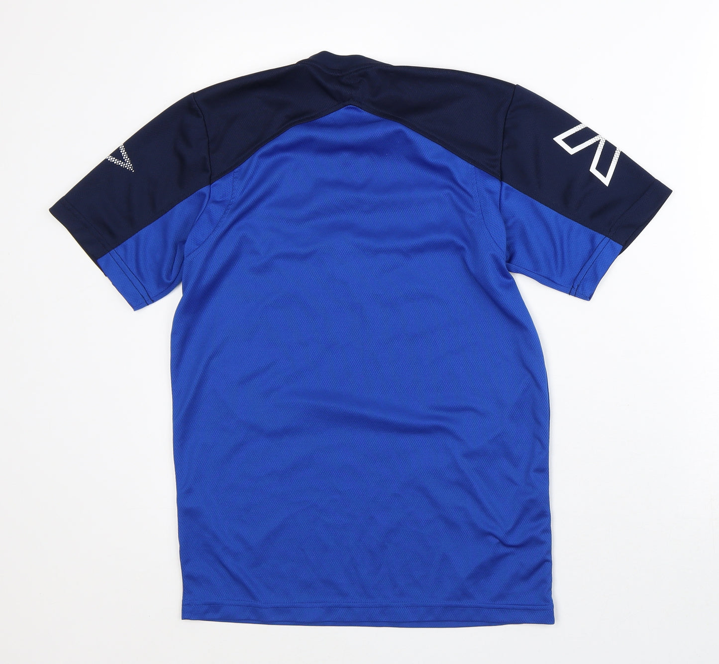 Mitre Mens Blue Striped Polyester Basic T-Shirt Size S Crew Neck