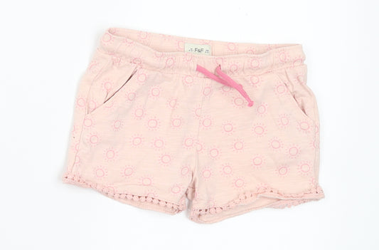 F&F Girls Pink Geometric Cotton Sweat Shorts Size 2-3 Years Regular