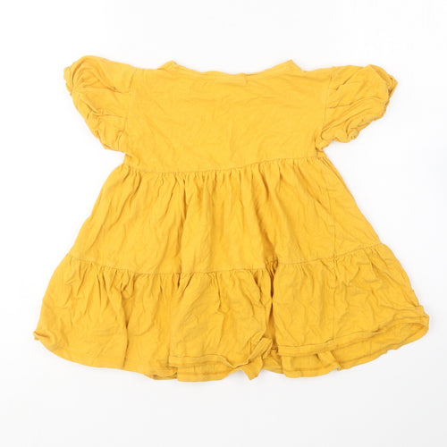 Matalan Girls Yellow Cotton Skater Dress Size 5 Years Round Neck