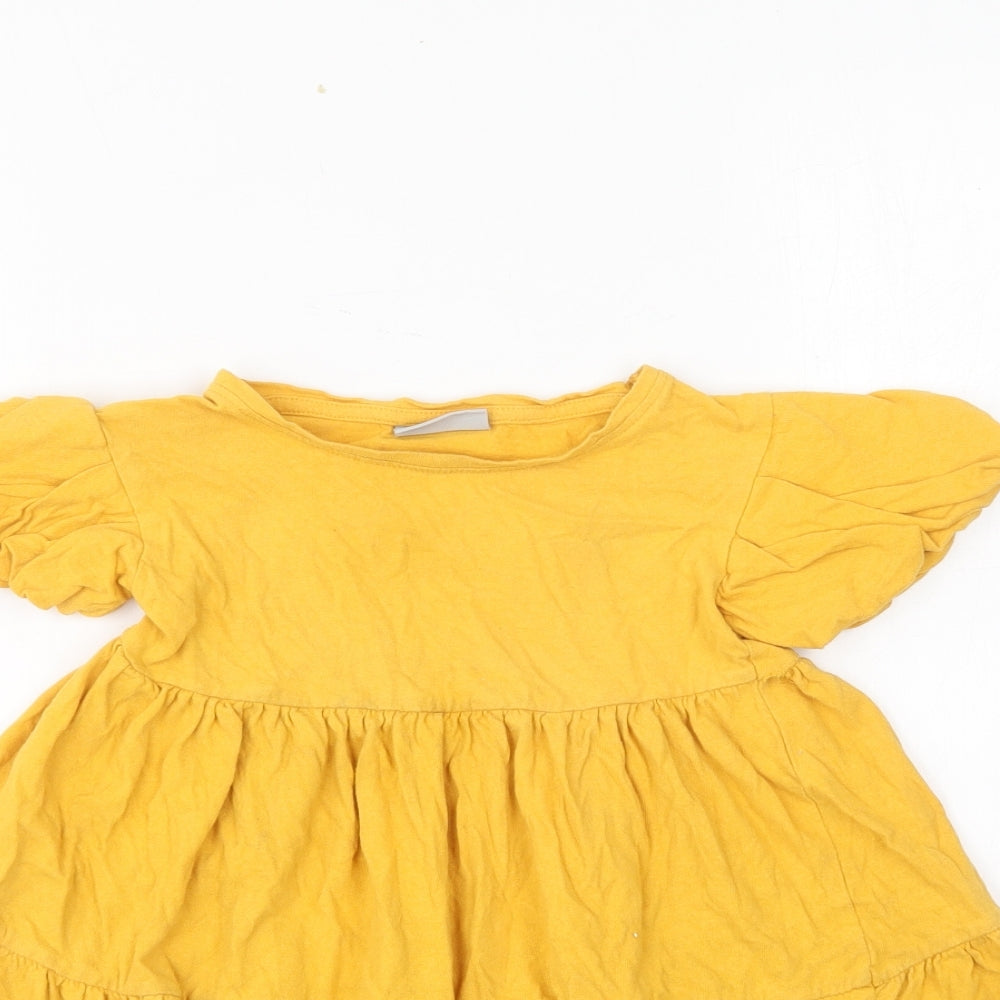 Matalan Girls Yellow Cotton Skater Dress Size 5 Years Round Neck