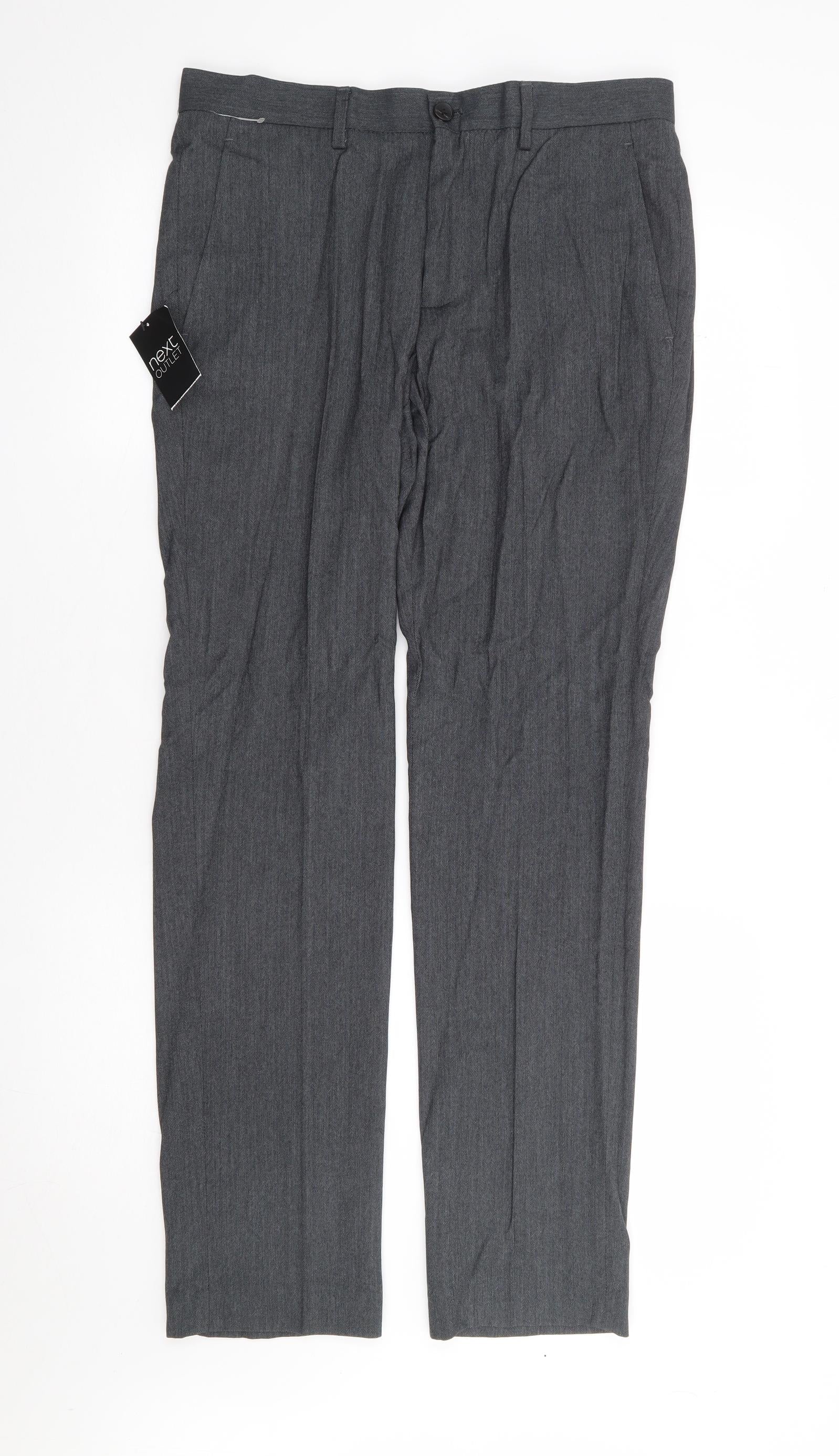 Blue Checked Slim Fit Wool Trousers