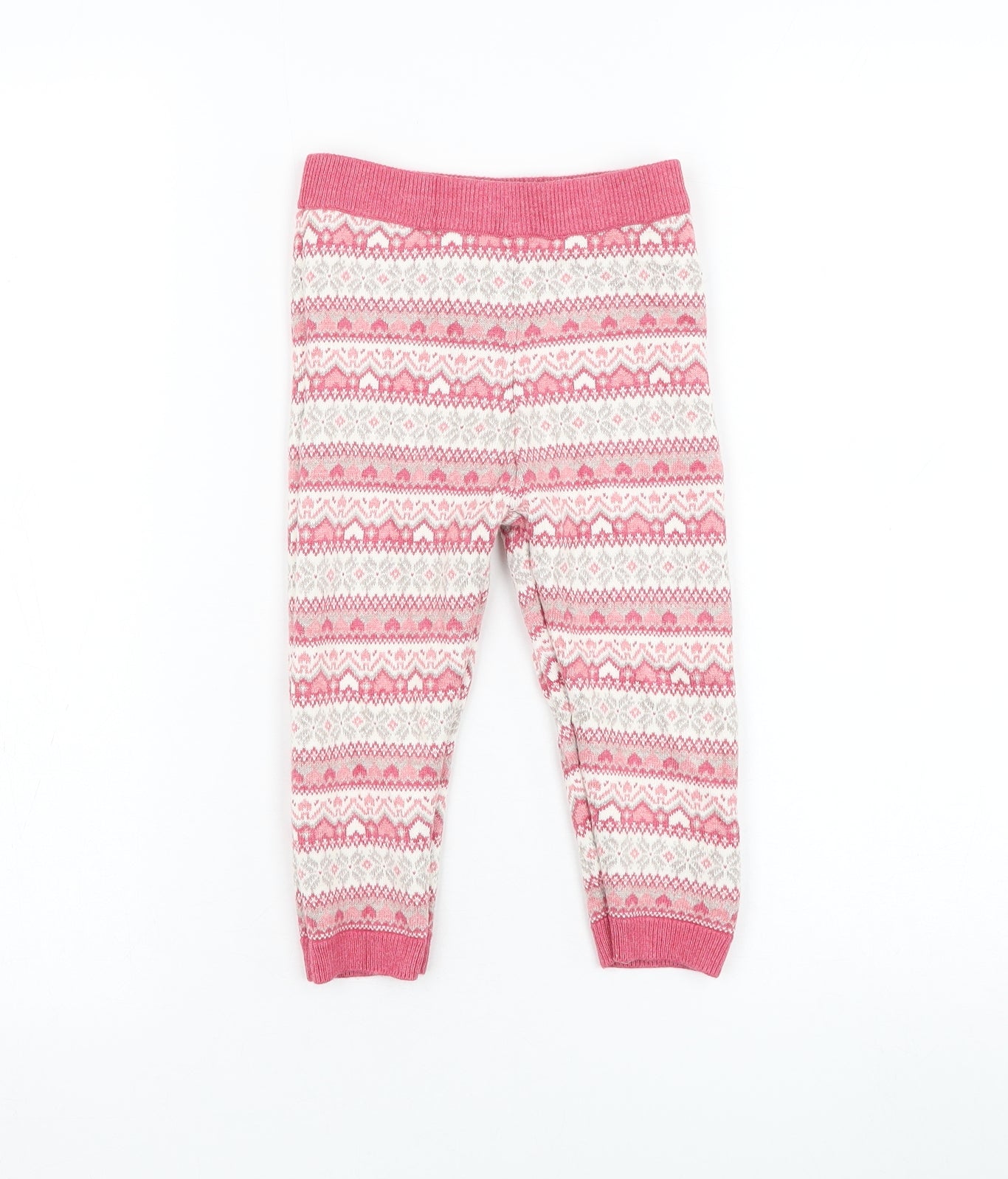 Mothercare Girls Pink Fair Isle Cotton Capri Trousers Size 2-3 Years Regular Pullover