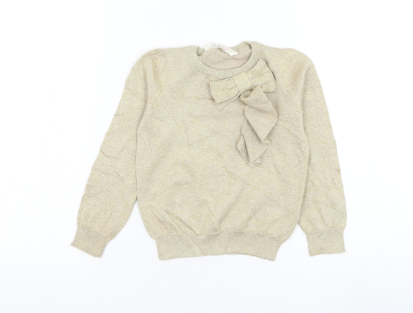 H&M Girls Gold Round Neck Cotton Pullover Jumper Size 3-4 Years Pullover