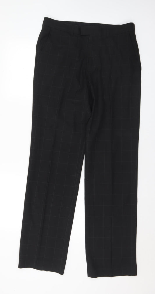 Burton Mens Black Check Polyester Trousers Size 32 L33 in Regular Hook & Eye