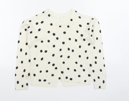 NEXT Girls White Round Neck Polka Dot Acrylic Pullover Jumper Size 6 Years Pullover