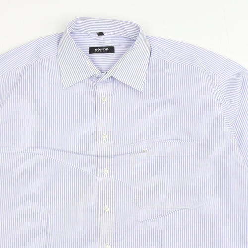 Eterna Mens Blue Striped Cotton Button-Up Size 16.5 Collared Button