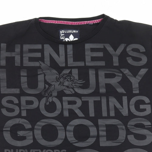 Henleys Mens Black Cotton T-Shirt Size XL Round Neck