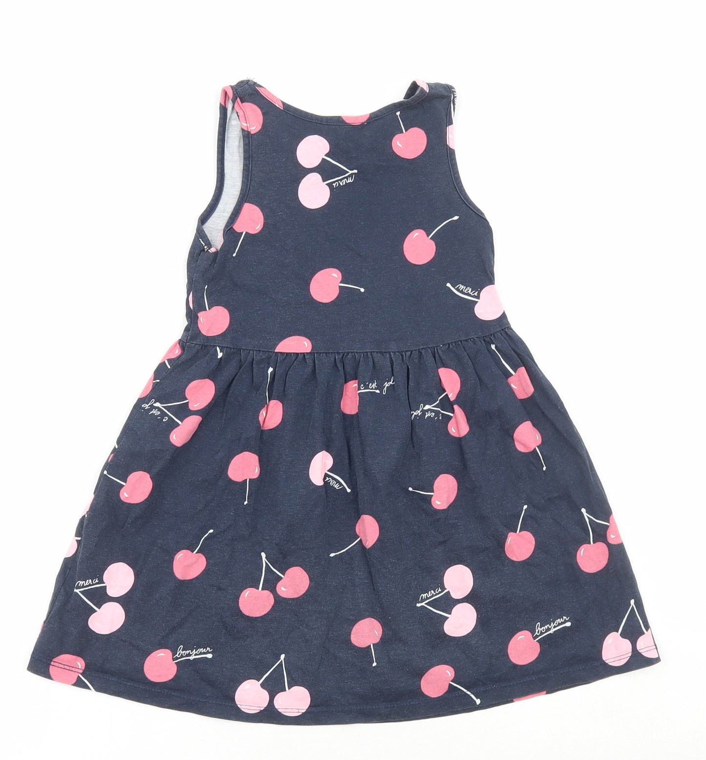 H&M Girls Blue Spotted Cotton Skater Dress Size 3-4 Years Round Neck