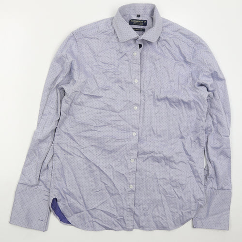 Hammond & Co Mens Blue Herringbone Cotton Dress Shirt Size 16.5 Collared Button