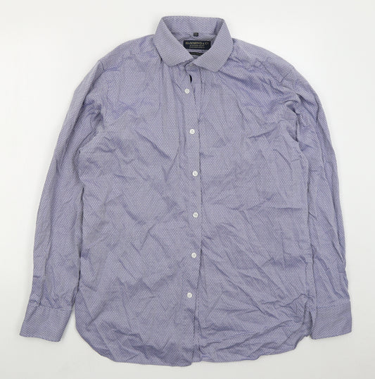 Hammond & Co Mens Blue Geometric Cotton Dress Shirt Size 16.5 Collared Button