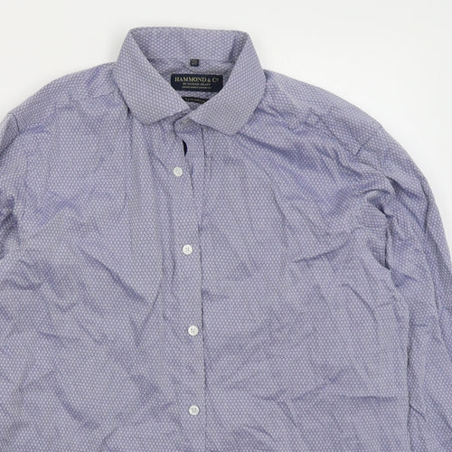 Hammond & Co Mens Blue Geometric Cotton Dress Shirt Size 16.5 Collared Button
