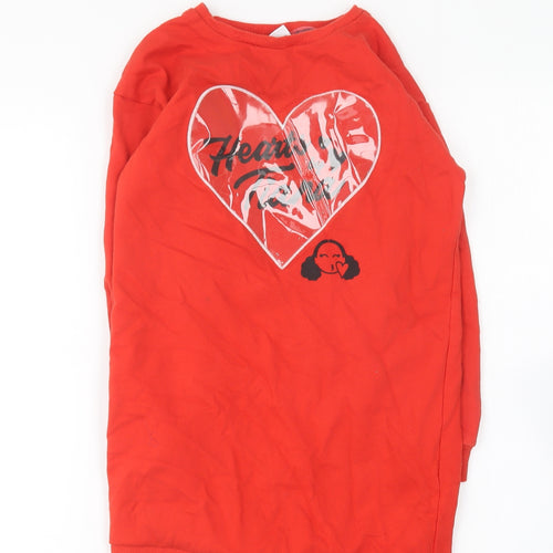 George Girls Red Cotton Jumper Dress Size 8-9 Years Round Neck - Hearts to Tiana