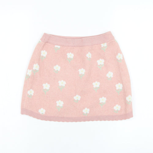 Primark Girls Pink Floral Polyester A-Line Skirt Size 7-8 Years Regular Pull On