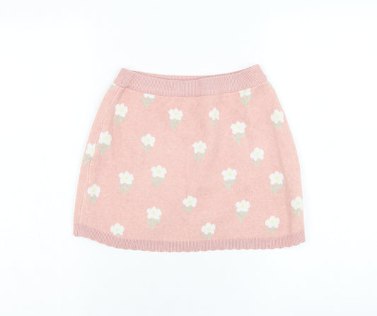 Primark Girls Pink Floral Polyester A-Line Skirt Size 7-8 Years Regular Pull On