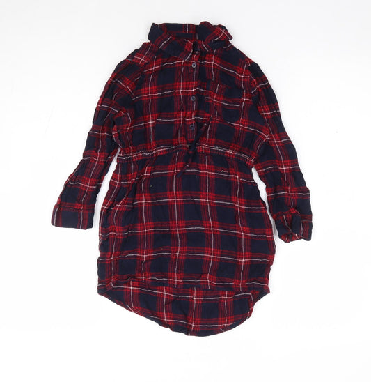 Dunnes Girls Red Plaid Viscose Fit & Flare Size 6 Years Collared Button