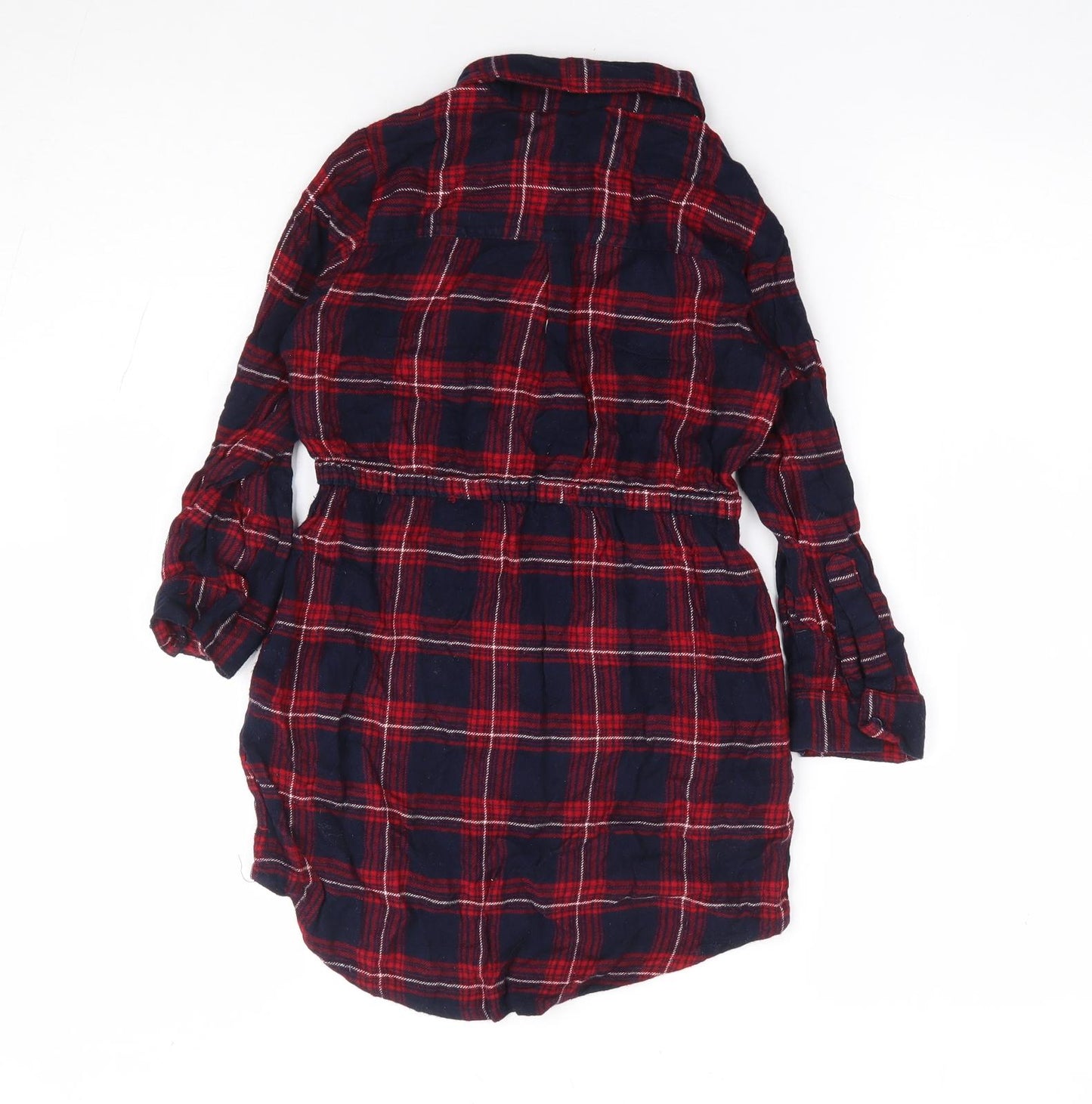 Dunnes Girls Red Plaid Viscose Fit & Flare Size 6 Years Collared Button