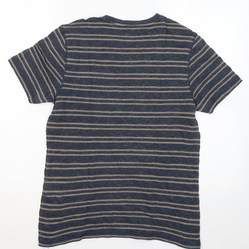 Celio Womens Blue Striped Cotton Basic T-Shirt Size S Round Neck