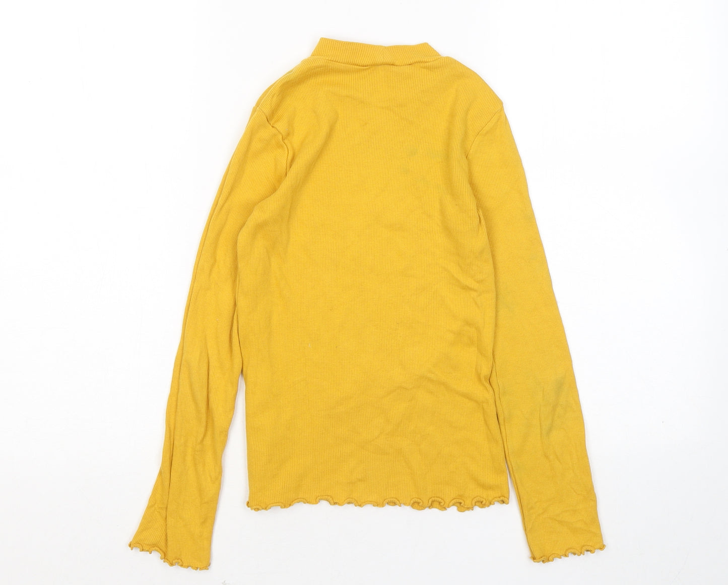 F&F Girls Yellow Mock Neck Cotton Pullover Jumper Size 10-11 Years