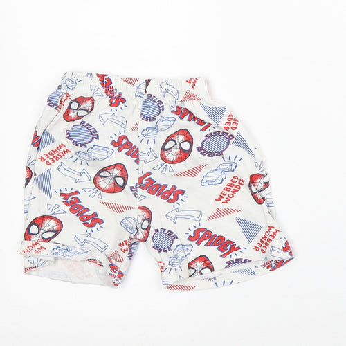 Disney Boys White Geometric Cotton Bermuda Shorts Size 3 Years Regular - Spiderman