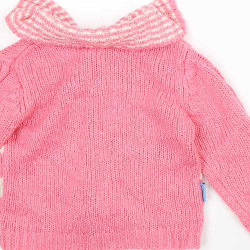 Tigon Girls Pink Collared Striped Cotton Cardigan Jumper Size 10 Years