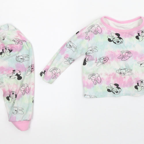 Disney Girls Multicoloured Geometric Cotton Robe Pyjama Set Size 9-12 Months - Minnie Mouse