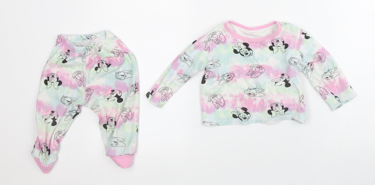 Disney Girls Multicoloured Geometric Cotton Robe Pyjama Set Size 9-12 Months - Minnie Mouse