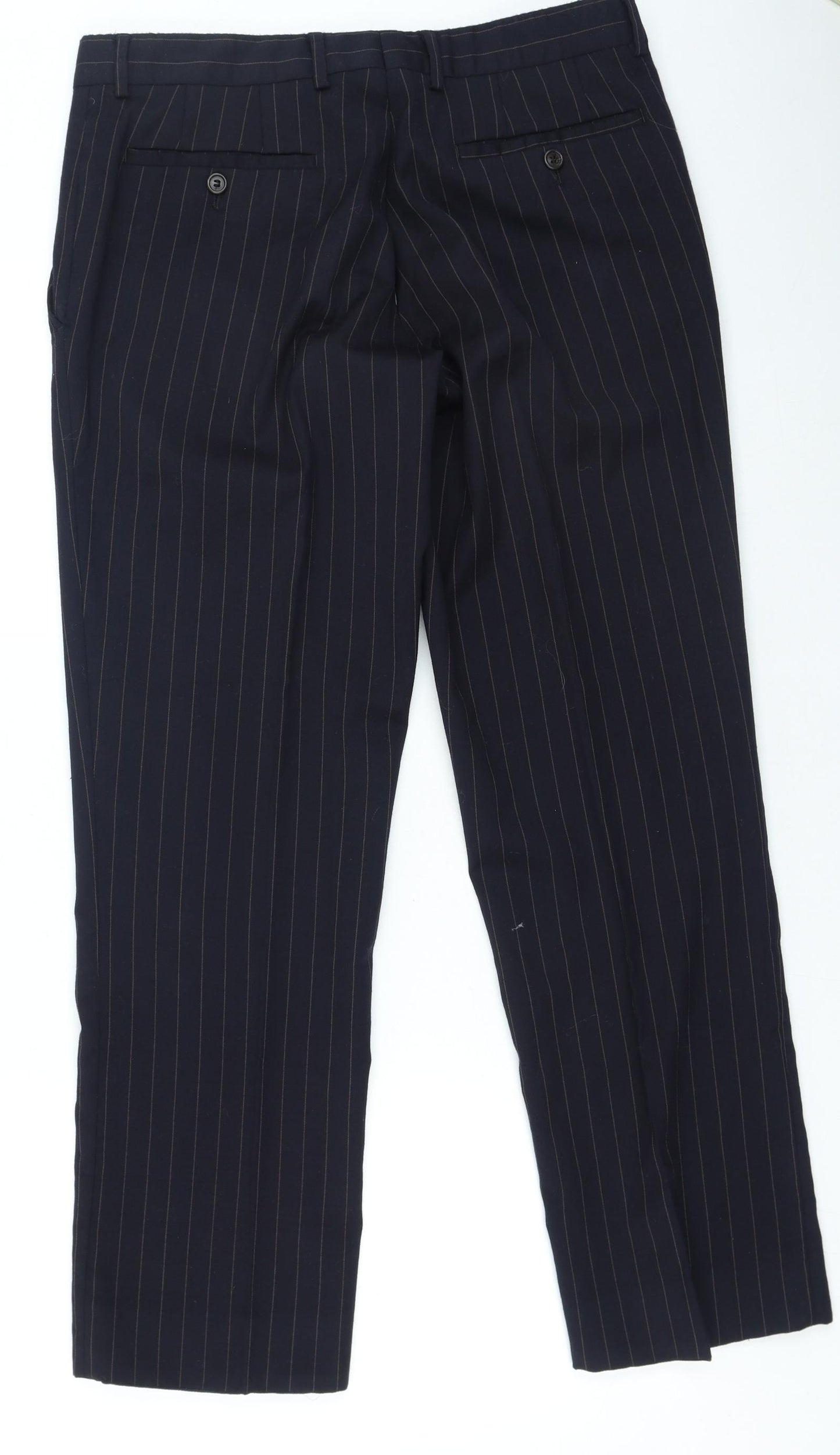 Preworn Mens Blue Striped Polyester Trousers Size 34 in L28 in Regular