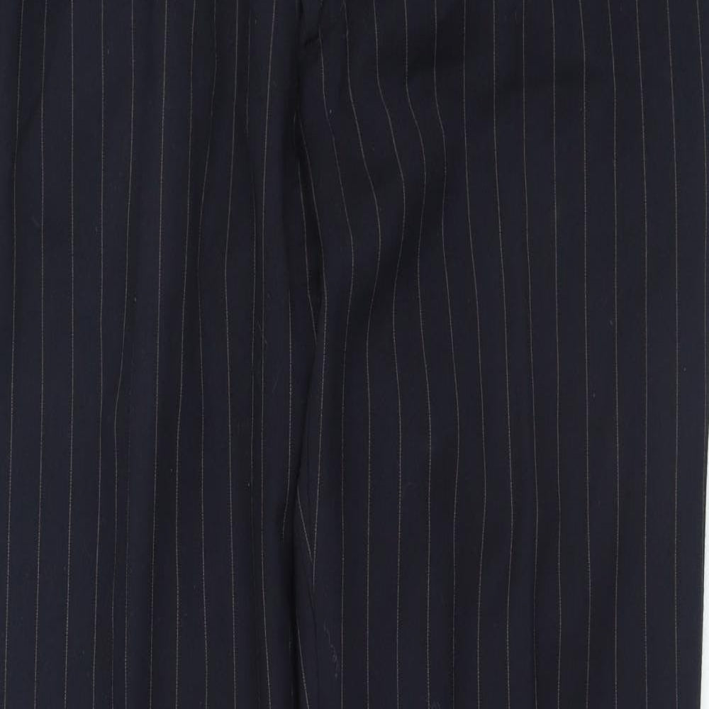 Preworn Mens Blue Striped Polyester Trousers Size 34 in L28 in Regular