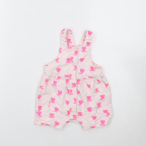 Marks and Spencer Girls Pink Floral 100% Cotton Dungaree One-Piece Size 3-6 Months Snap