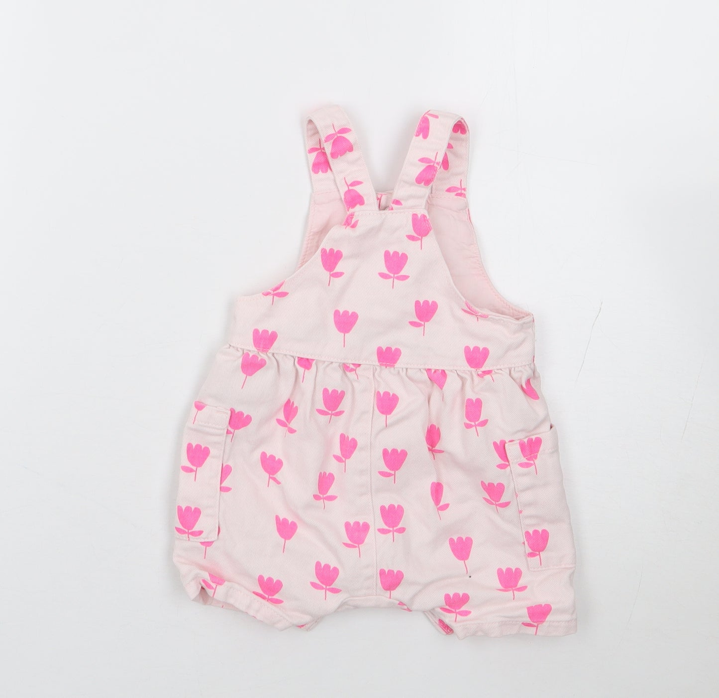 Marks and Spencer Girls Pink Floral 100% Cotton Dungaree One-Piece Size 3-6 Months Snap