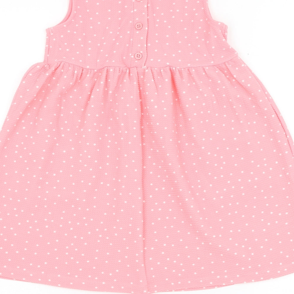 Matalan Girls Pink Polka Dot Polyester Skater Dress Size 4-5 Years Round Neck Button